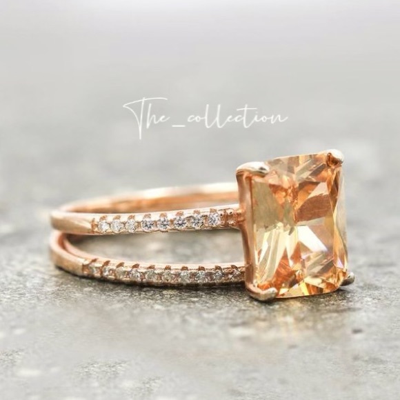 NEW ROSE GOLD PLATED DIAMOND SET RING - Picture 2 of 4